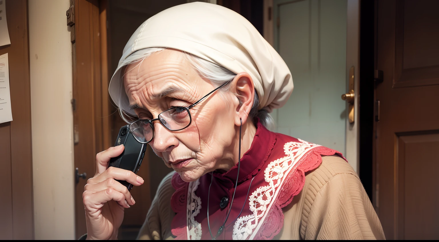 An old woman on mobile phone call