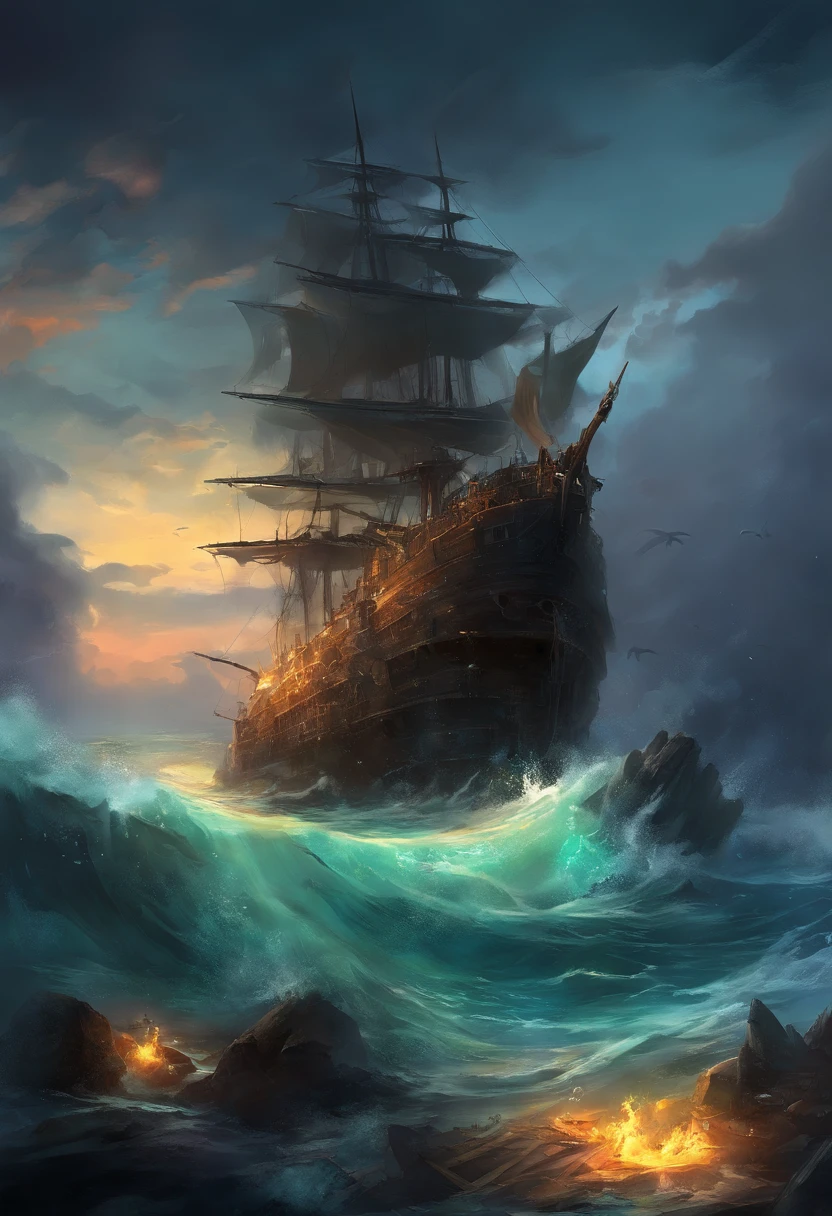 (Deep Black Sea:1.5),(//Ghost ship in ruins:1.3//)+(A giant ship sunk at the bottom of the sea:1.3),Schools of octopus,Shipwreck remains,