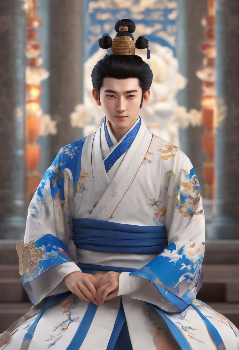 Blue and white porcelain in the British Museum,tmasterpiece,超高分辨率,(真实感:1.4),RAW photogr,Bust photo,1boys,deep shading,low tune,cold light,Incredibly handsome,the detail,18yr old,Emotionally rich,The face is clear,Chinese outfit