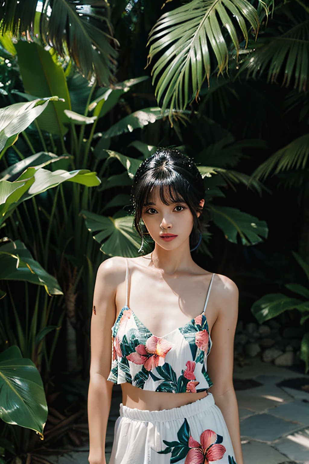 Tropical seas summer fashion Black hair Shoot yourself