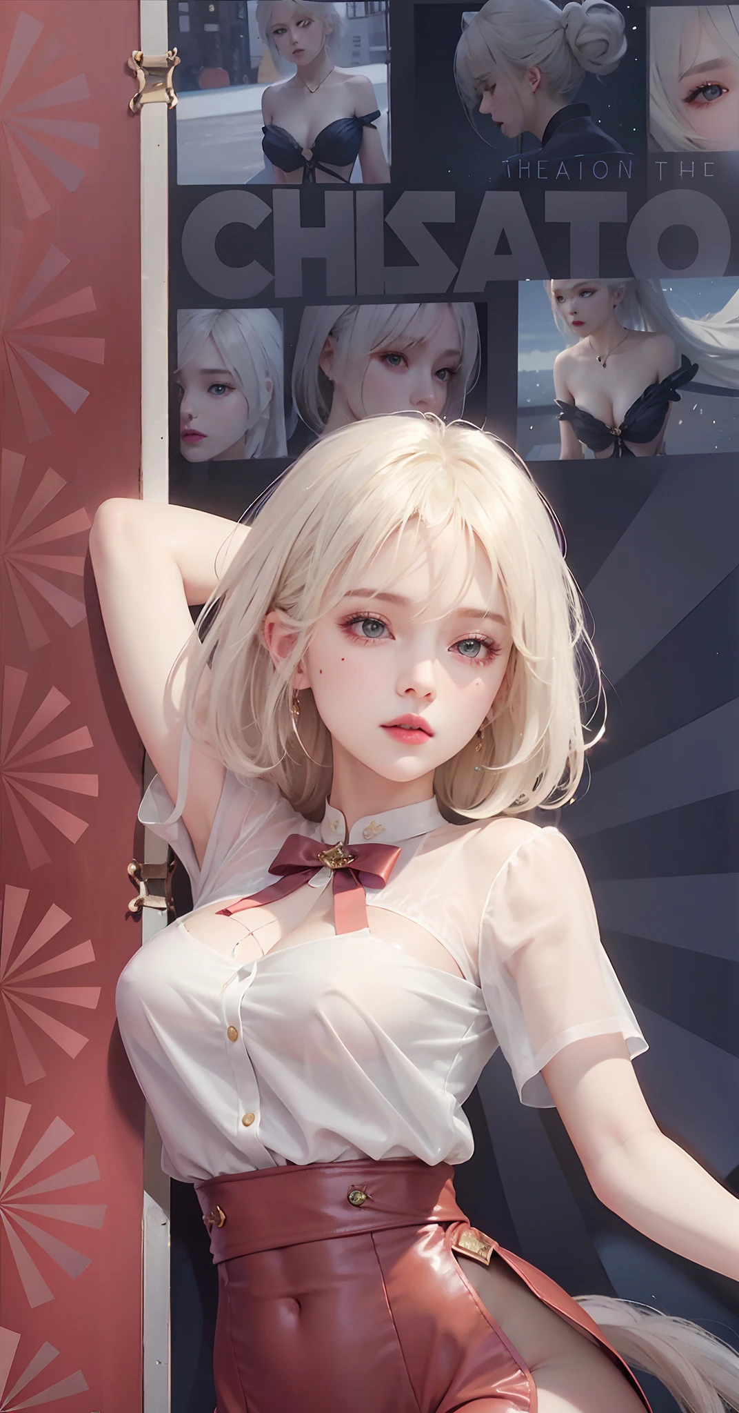 looking from above,((best qualtiy)),((tmasterpiece)),(the detail),1girll,She wore a revealing white dress。The dress exposes the shoulders and navel,Fits the body,It beautifully accentuates its curves。Her skin was as white as ivory,Soft and smooth to the touch。Her branded hair is straight and shiny。Her long hair ran down her back,Make her figure look more beautiful。Her eyes were big and deep indigo。Her lips are painted with cherry-colored lipstick,Plump and raised。Her figure is somewhat mysterious,looking at viewert。She is in a minimalist、Simple and stark white room。Her face was beautifully trimmed,Her eyes and nose are clear。The big black eyes are attractive,It exudes a deep and subtle light。Her hair was long and shiny,Her ethereal beauty further enhances her charm。Her mouth is small,Well-shaped lips sparkle。Her skin is smooth,Tremendously beautiful,Almost silky。Her breasts and buttocks were large,The slender waist has a smooth line,The are beautiful。,(,,,),long drooping,long drooping,Abs,Wear white stockings