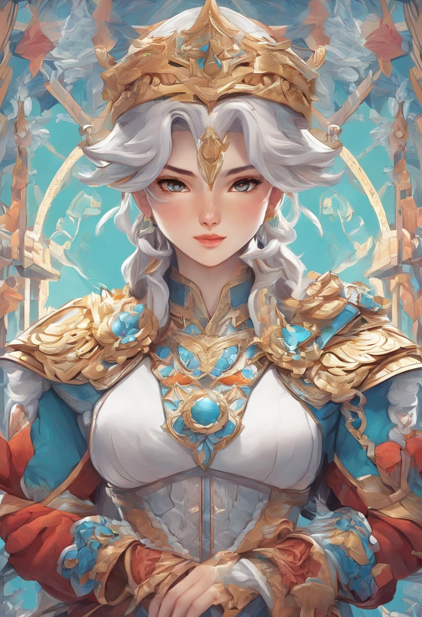character bust of a swordsman, hand drawn cartoon illustration, Solid and vivid background, Fine, detailed scale, Soft lighting, game character, upper body, Created by Lois Van Barl and Reusch and Ross Tran and Ross Drås and Sam Yang and Sam Ess Arts and Altgerm, Best Quality, masutepiece