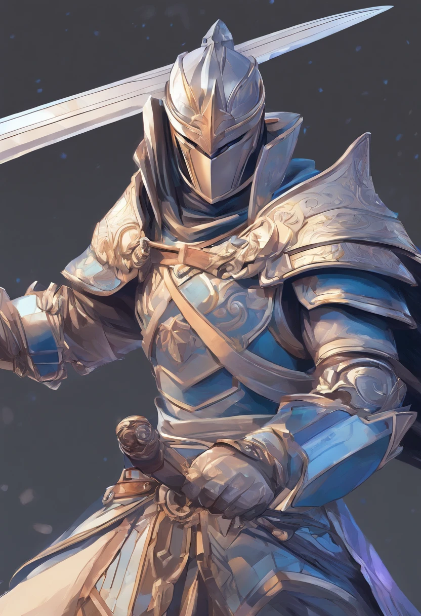 character bust of a swordsman, hand drawn cartoon illustration, Solid and vivid background, Fine, detailed scale, Soft lighting, game character, upper body, Created by Lois Van Barl and Reusch and Ross Tran and Ross Drås and Sam Yang and Sam Ess Arts and Altgerm, Best Quality, masutepiece