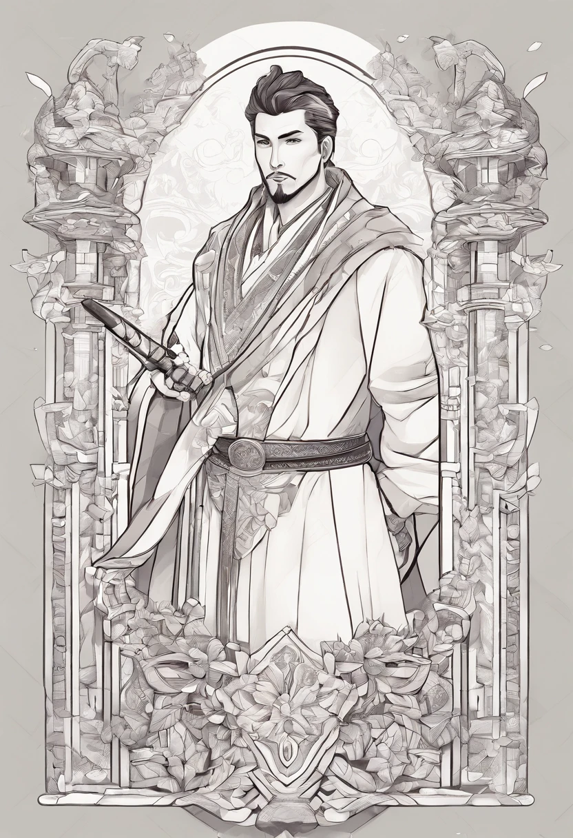 character bust of a swordsman, hand drawn cartoon illustration, Solid and vivid background, Fine, detailed scale, Soft lighting, game character, upper body, Created by Lois Van Barl and Reusch and Ross Tran and Ross Drås and Sam Yang and Sam Ess Arts and Altgerm, Best Quality, masutepiece