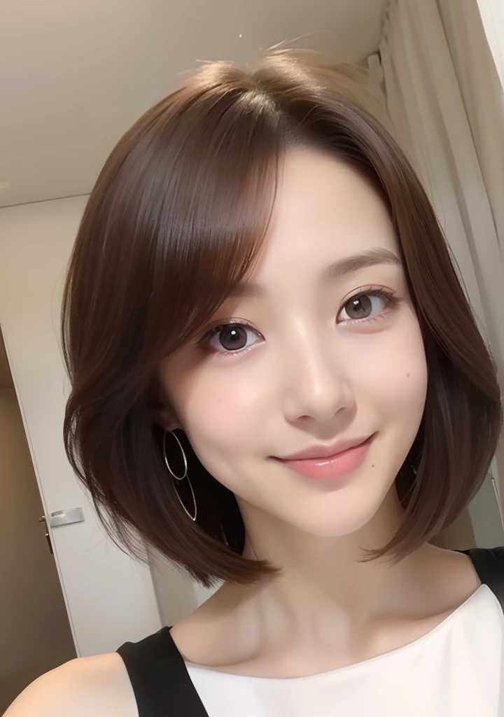 1womanl、kindly smile、A slender、a closeup、Crystal clear white skin、short-hair、deepthroat