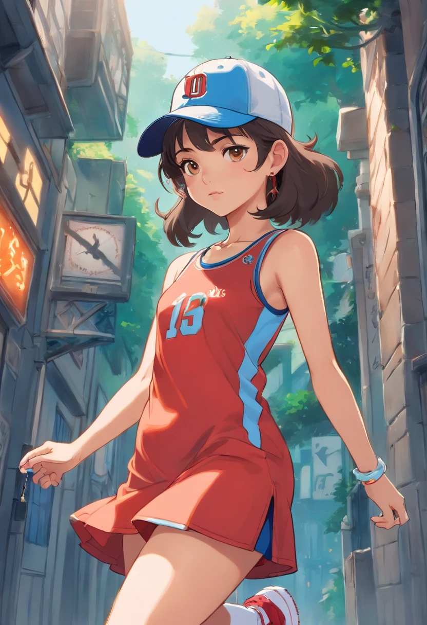 1girl in tight short dress and baseball cap with Air Jordan 1 High by Jordan x Dior