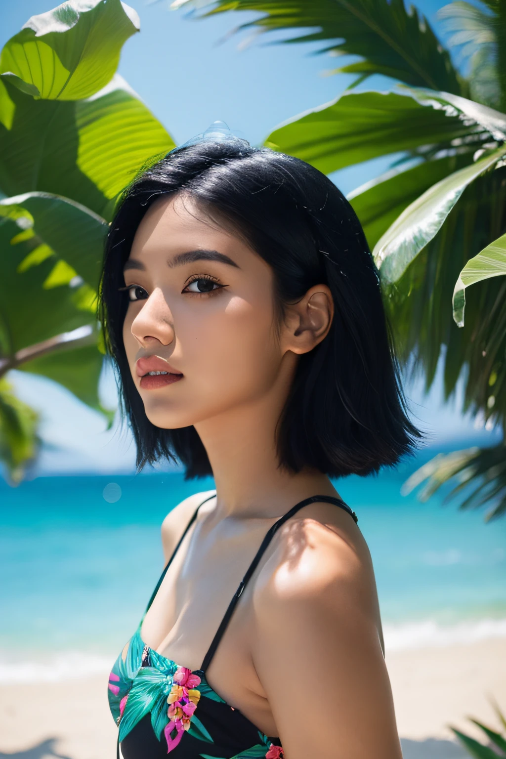 Tropical seas　Black hair　summer fashion