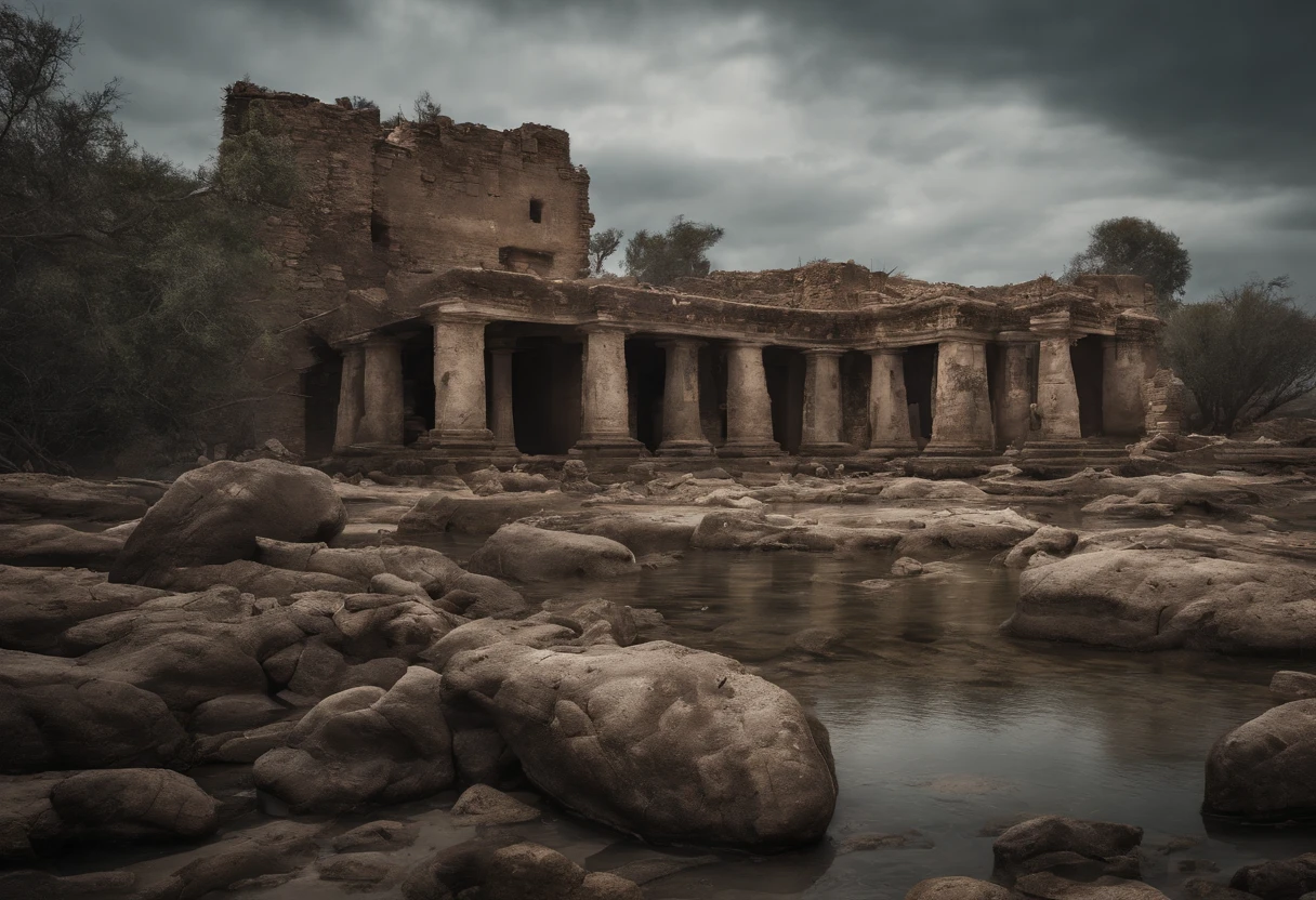 The island was formed by the uplift of a group of ancient ruins that had sunk to the seabed. Rotting trees, dry coral, tilted earth and ruins of buildings,