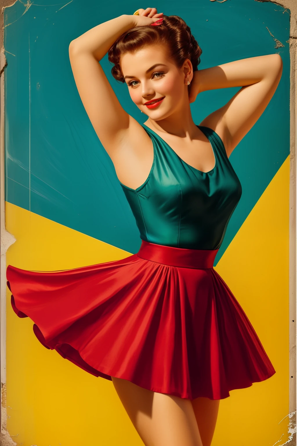 20 year old girl dancing， Vintage,  Vintage pin style, Colorful , Masterpieces,