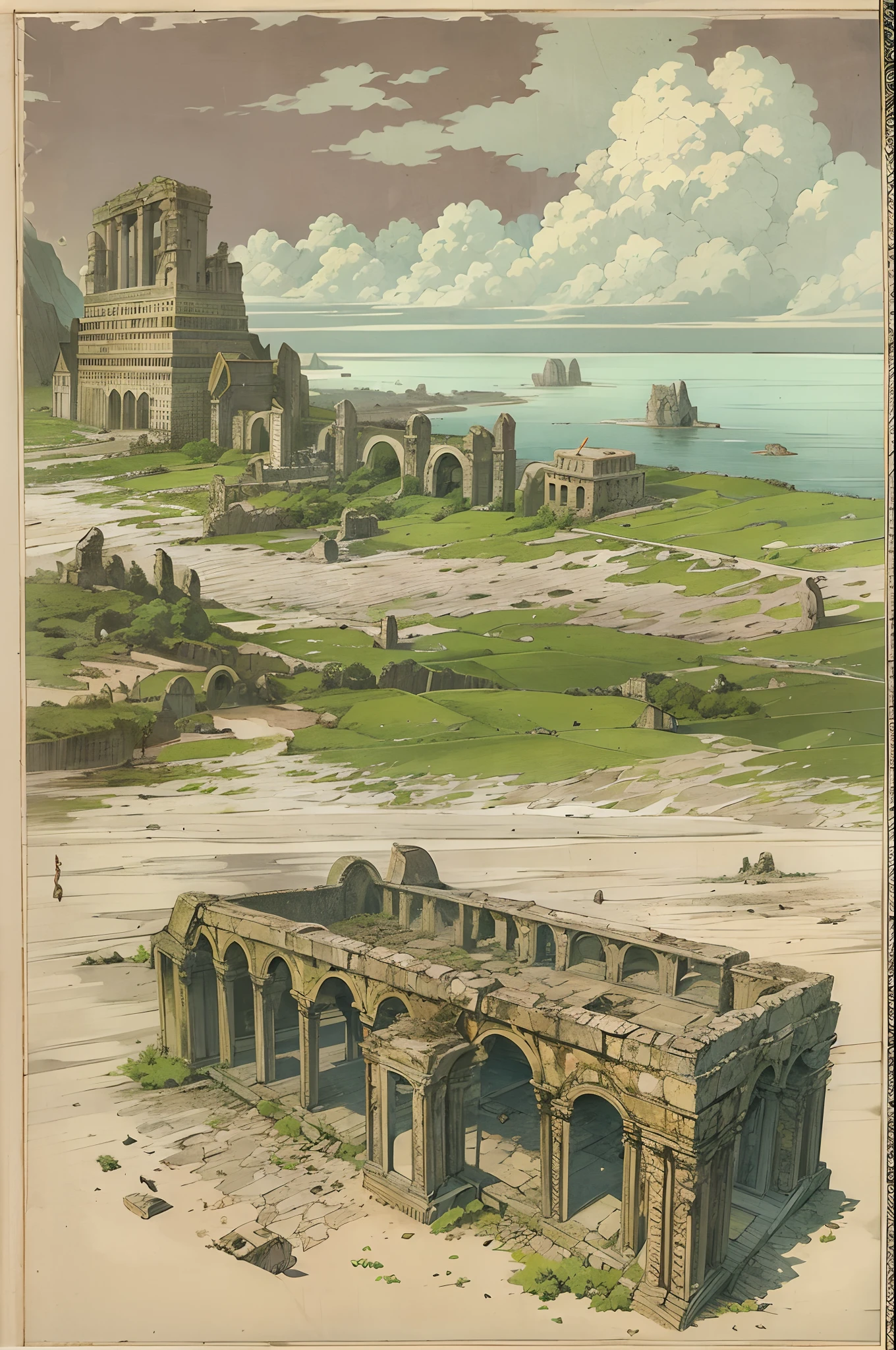 The island was formed by the uplift of a group of ancient ruins that had sunk to the seabed. Rotting trees, dry coral, tilted earth and ruins of buildings,