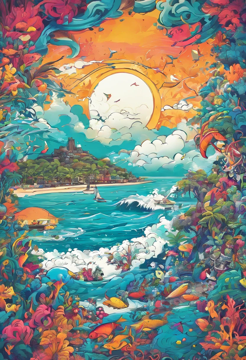An isolated island in the sea、uninhabited island、White sandy beach、blue sea、ocean view、An island created by the eruption of an undersea volcano、
