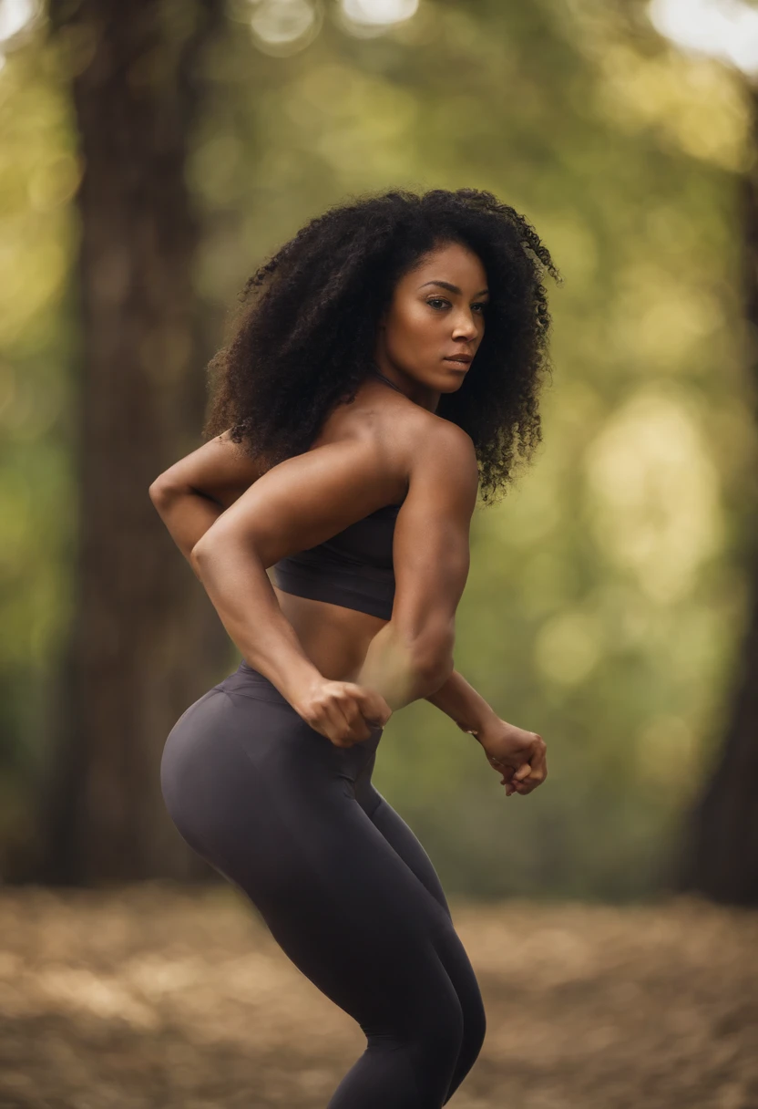 mujer vientre plano cabello largo recogido, leggins mancuerna gimnasio, fitness destini