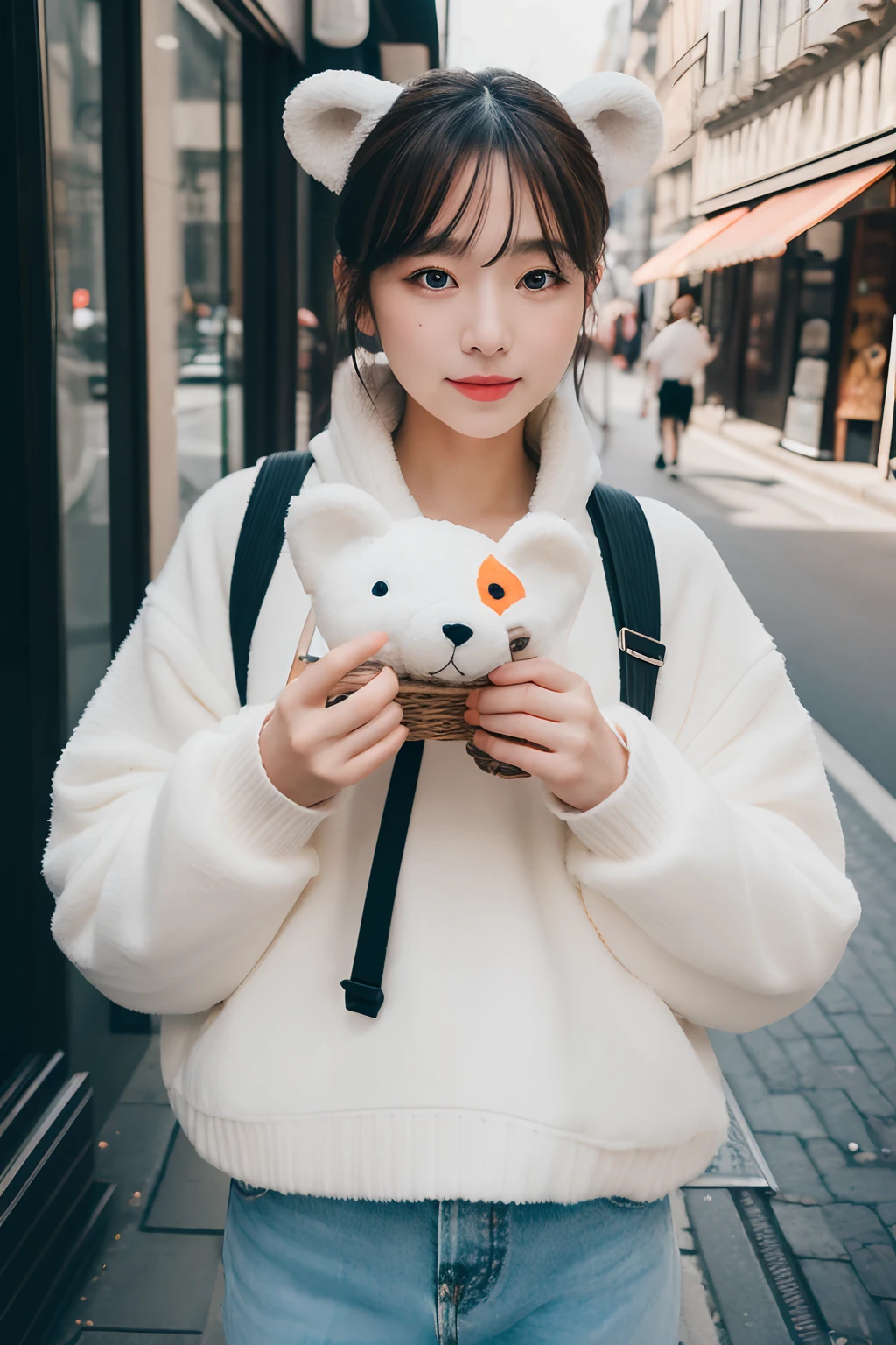 (top-quality、8K、32K、masterpiece)white bear、street snap