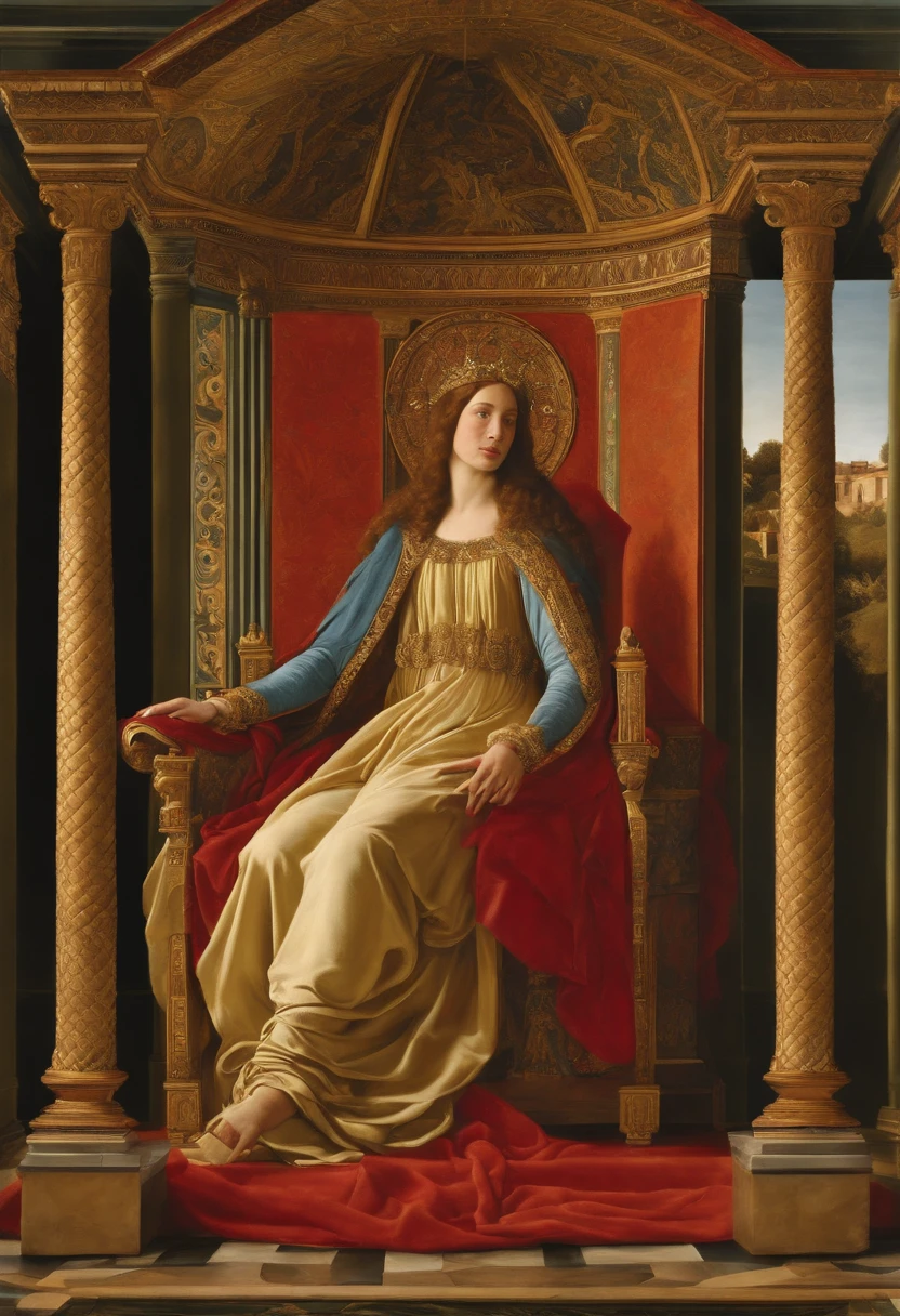 mujer sentada en una silla con un trozo de tela, inspirado por Hans Memling, inspirado en Frances MacDonald, inspirado en Simone Martini, Alphons Mucha, inspirado por Nikolai Ge, inspirado por Alfonse Mucha, inspired by Magdalene Bärens, inspirado por Evelyn De Morgan, inspirado en Malczewski, inspirado en Duccio