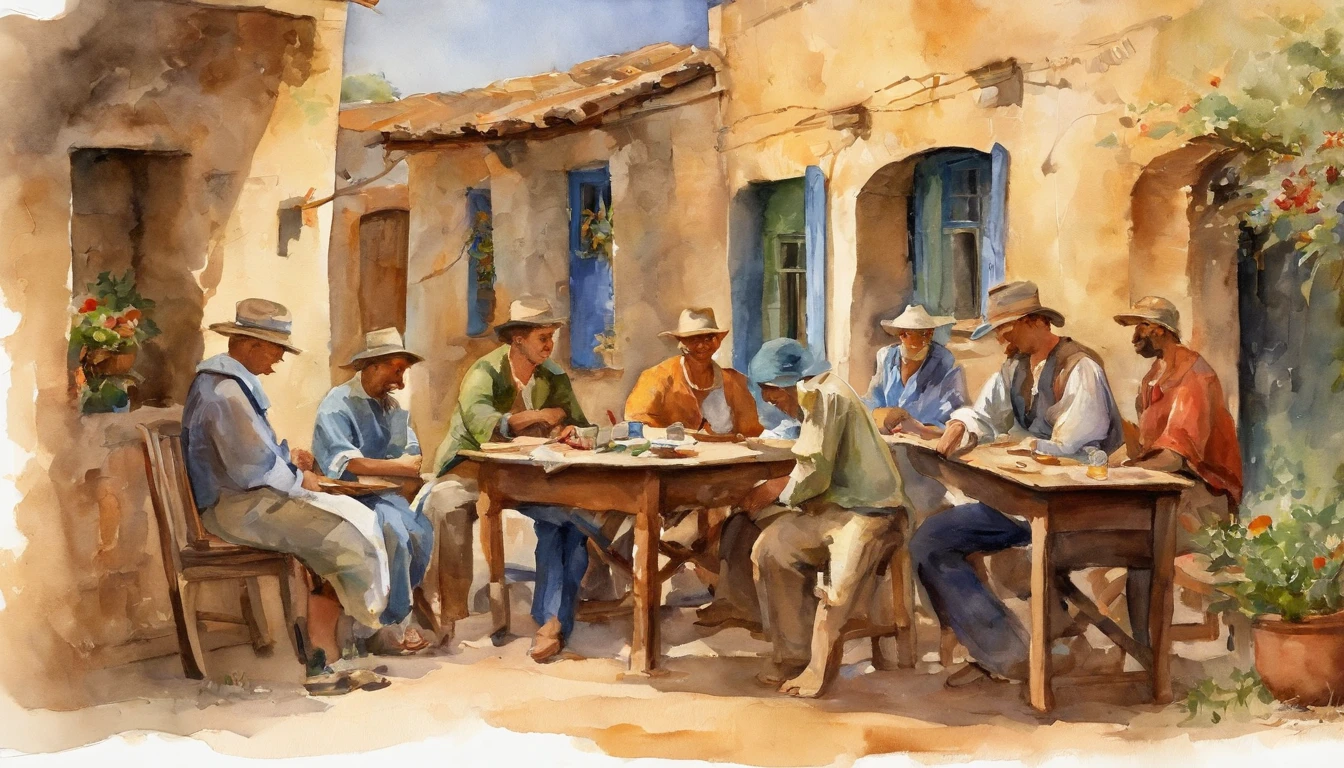 Six teenage boys, Libido boy，Sit side by side from left to right in the room, Background: A long wooden table，Above are European stone houses from the first half of the 20th century, High quality shadows, High quality of light, High quality clothing, Masterpiece picture quality, max detail, Masterpiece quality.