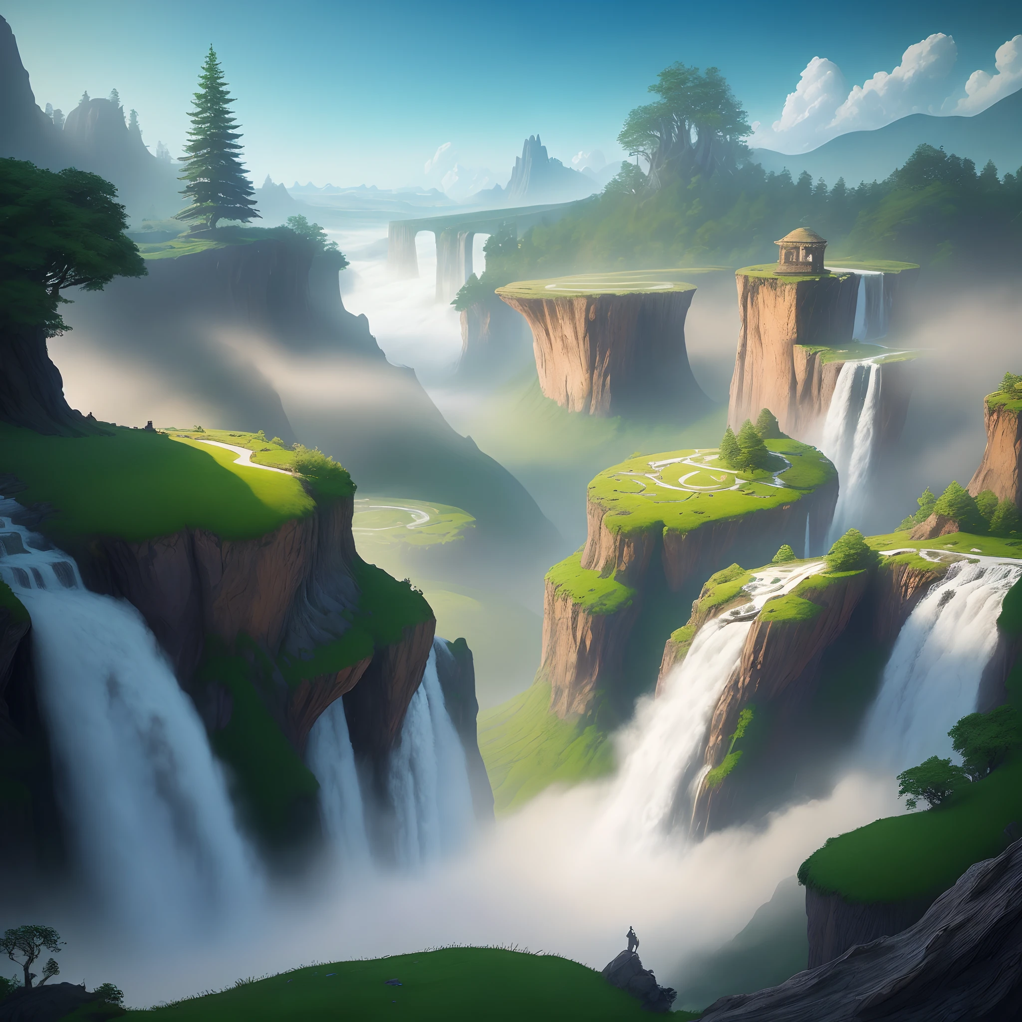Welcome to the enchanted realm of Talandria, a land brimming with mythical wonders and awe-inspiring beauty. As you step into this magical landscape, where every breath carries a hint of mysticism, describe the breathtaking sights that unfold before you.
In the distance, towering crystal-clear waterfalls cascade down emerald cliffs, their cascading waters imbued with a shimmering glow. The air is alive with the soft melodies of ethereal beings, their invisible presence intoxicating the senses. Floating islands adorned with vibrant flora drift effortlessly across a pristine sky, casting enchanting shadows on the land below.
As you explore further, you come across a hidden glade, guarded by majestic creatures of legend. Fey creatures flit gracefully from flower to flower, their luminous wings leaving trails of sparkling dust in their wake. Gigantic ancient trees, their bark inscribed with mythical symbols, whisper stories of forgotten heroes and epic battles.
The landscape itself seems alive, pulsating with magic. Swirling mists dance across the velvety meadows, conjuring up visions of mythical beasts and legendary heroes. A mystical portal, adorned with intricate runes, beckons you to step through and explore even deeper realms of this fantastical world.