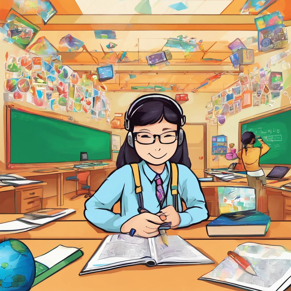 Depict a bright classroom,Full of technology atmosphere。Students in the classroom can use VR glasses for virtual reality learning,They can explore a variety of scenarios and knowledge in an immersive way。ao mesmo tempo,There are also students drawing cartoon characters,Show their creativity and artistic talent。Teachers are teaching students how to take pictures with their cameras,Develop their photography skills。Still others draw with brushes,Express your thoughts and feelings。ao mesmo tempo,There are also students exploring the inside of the classroom,Discover new knowledge and discoveries。There are even students operating drones to measure,Demonstrate the application and innovation of technology。The entire illustration can be laid out vertically,to highlight the faces and expressions of the characters,This illustration is suitable for commercial use,Can be used for education-related advertising、promotional materials, etc,Show the technology and innovation of modern education。