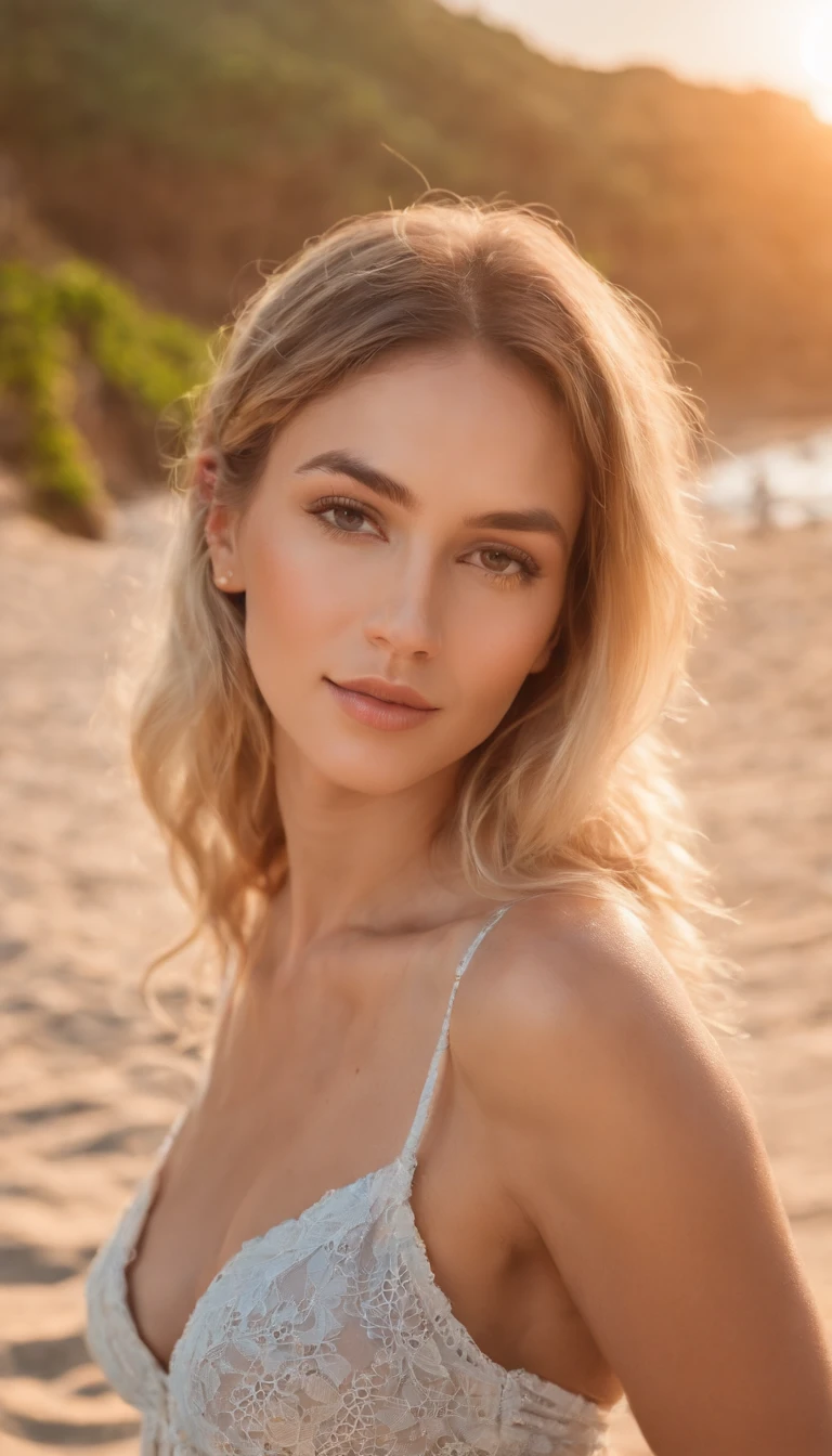 Hawaii,a lovely Extremely low angle full-length photo of a gorgeous young blonde girl in braids and bikini straw hat on the beach in sexy pose, looking at the camera with a mischievous smile, beach,Coconut trees, sea, waves, waterao Fundo, uma praia, Beautiful face and naïve look, Sardas, uma Foto proFissional perFeita, Filmado na Canon PowerShot G7 X Mark II, Portra Kodak 400, view from below, F/1.8 lentes, lente tilt-shiFt, editorial premiado,Glamour photo capturing extraordinary natural landscape and subject with exceptional detail and vibrant colors, tilt angle perspective, hot summertime, Ethereal, Pose Feminina sexy instagram, musa, Glamour, breathtaking beauty, Moody aerial light, romantic soft lighting, magic hour, Luz dourada em cena, Last Light of Sunset, Luz e sombra lindas, hiper-detalhado, lindamente codiFicado por cores, Fotorrealista, clean sharp focus, proFundidade de campo, Dynamic angle, Bokeh foto realista
