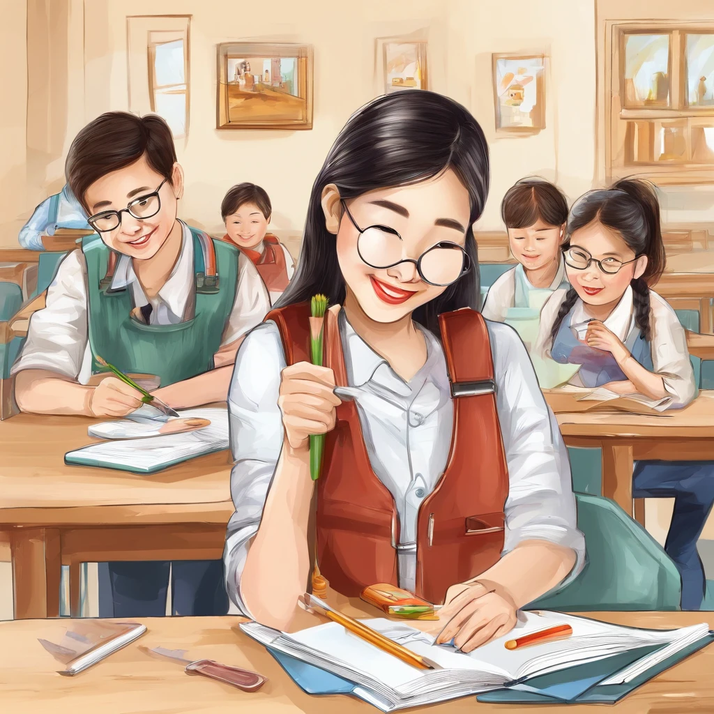 Depict a bright classroom,Full of technology atmosphere。Students in the classroom can use VR glasses for virtual reality learning,They can explore a variety of scenarios and knowledge in an immersive way。ao mesmo tempo,There are also students drawing cartoon characters,Show their creativity and artistic talent。Teachers are teaching students how to take pictures with their cameras,Develop their photography skills。Still others draw with brushes,Express your thoughts and feelings。ao mesmo tempo,There are also students exploring the inside of the classroom,Discover new knowledge and discoveries。There are even students operating drones to measure,Demonstrate the application and innovation of technology。The entire illustration can be laid out vertically,to highlight the faces and expressions of the characters,This illustration is suitable for commercial use,Can be used for education-related advertising、promotional materials, etc,Show the technology and innovation of modern education。