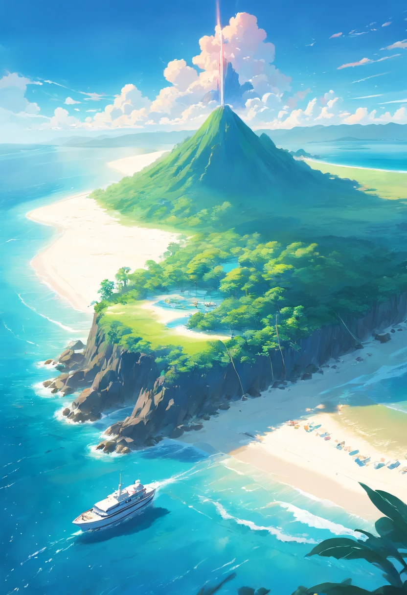 An isolated island in the sea、uninhabited island、White sandy beach、blue sea、ocean view、An island created by the eruption of an undersea volcano、