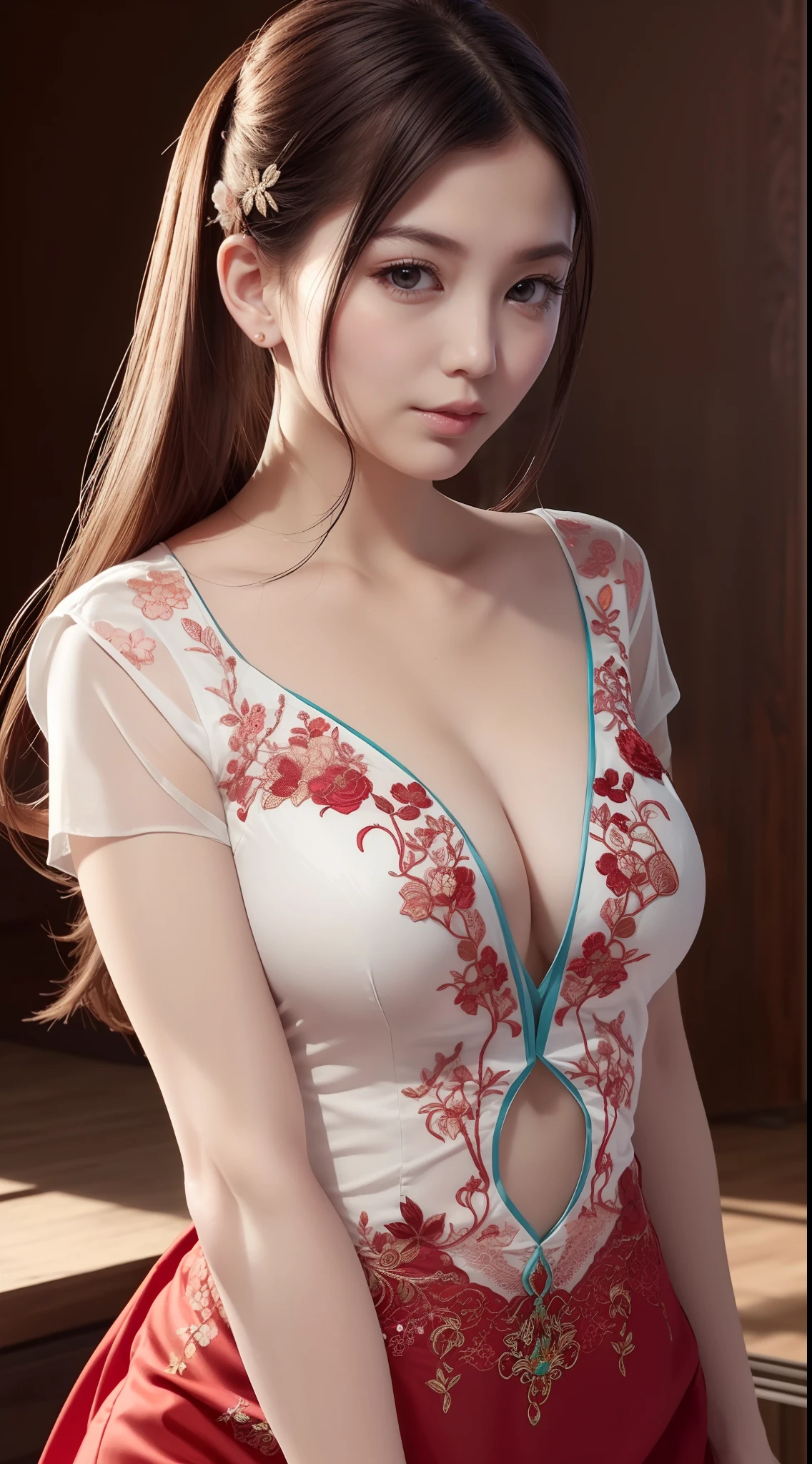 (Best quality,4K,8K,A high resolution,Masterpiece:1.2),Ultra-detailed,(Realistic,Photorealistic,photo-realistic:1.37),Delicate depiction of floral motifs on traditional Chinese gauze dresses, Dynamically capture Tai Chi elements, Flowing fabric, vivid vivid colors, Pastel tones, Soft and dreamy lighting, Focus on exquisite craftsmanship, Dynamic movements, Detailed rendering of intricate floral embroidery, Elegant and elegant gesture, Porcelain-like skin, long pink twintails, soft blue eyes, Subtle and flawless makeup, Surreal wallpapers