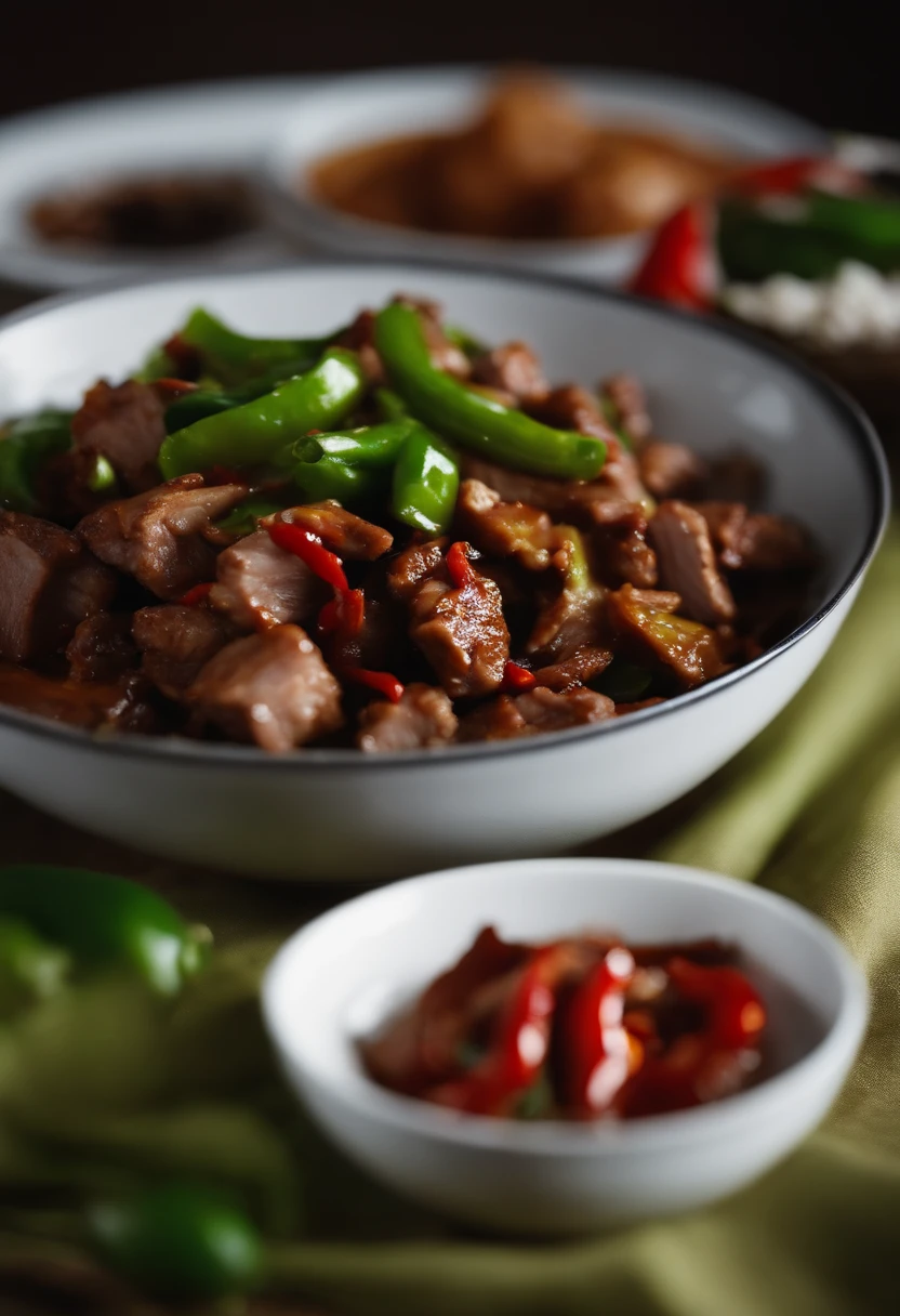In a Bowl,Stir-fried meat with chili,green pepper,Sliced pork