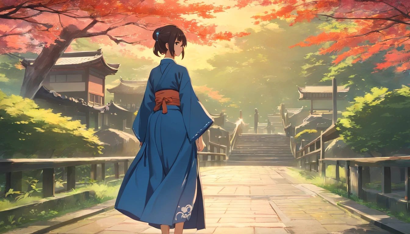 Hakama skirt, 1girll, 独奏, full bodyesbian,Chinese Hanfu, (SEIZA:1.2), outside, ChineseGirl, long whitr hair, hair adornments, hakama, tmasterpiece, Best quality at best,Back Shadow