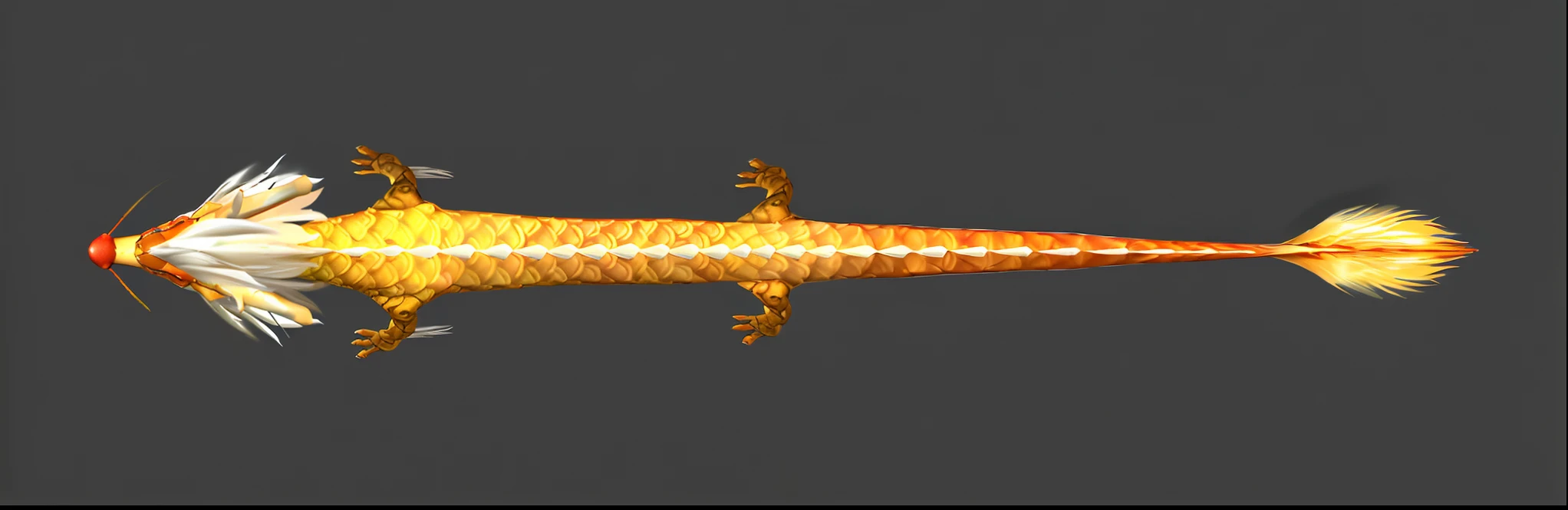 There is a type of fish that is made of feathers, Scaly, detailed hot maw, yellow broad sword, lizard, Snake body, Snake body. many large, scaled arm, highly detailed creature, lizard tail, Lizard legs, extremly high detail, raytraced blade, high resolution ultradetailed, crispy. Highly detailed, realistic lance, mega highly detailed