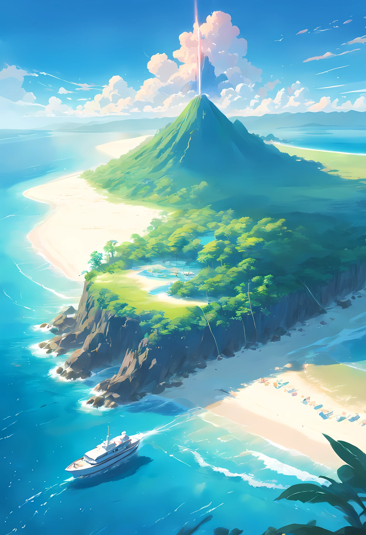 An isolated island in the sea、uninhabited island、White sandy beach、blue sea、ocean view、An island created by the eruption of an undersea volcano、