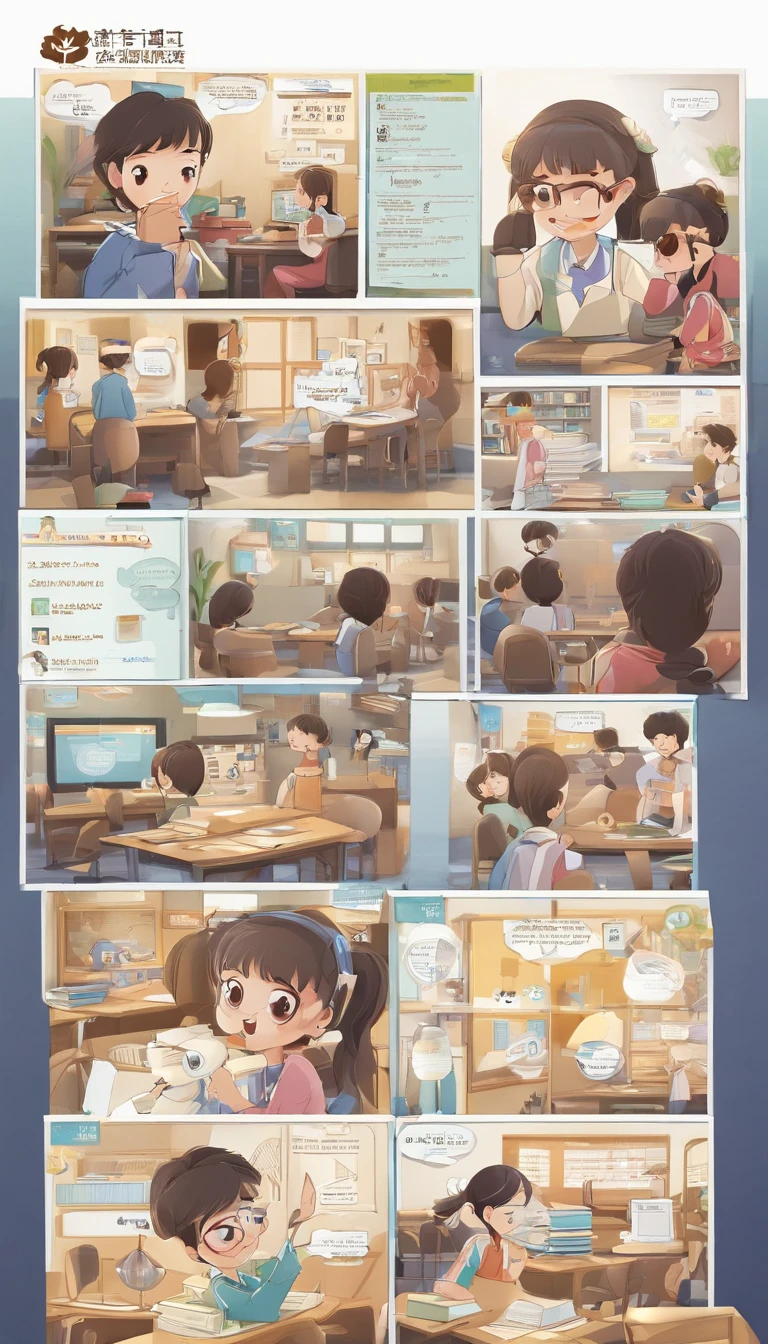 Depict a bright classroom,Full of technology atmosphere。Students in the classroom can use VR glasses for virtual reality learning,They can explore a variety of scenarios and knowledge in an immersive way。ao mesmo tempo,There are also students drawing cartoon characters,Show their creativity and artistic talent。Teachers are teaching students how to take pictures with their cameras,Develop their photography skills。Still others draw with brushes,Express your thoughts and feelings。ao mesmo tempo,There are also students exploring the inside of the classroom,Discover new knowledge and discoveries。There are even students operating drones to measure,Demonstrate the application and innovation of technology。The entire illustration can be laid out vertically,to highlight the faces and expressions of the characters,This illustration is suitable for commercial use,Can be used for education-related advertising、promotional materials, etc,Show the technology and innovation of modern education。