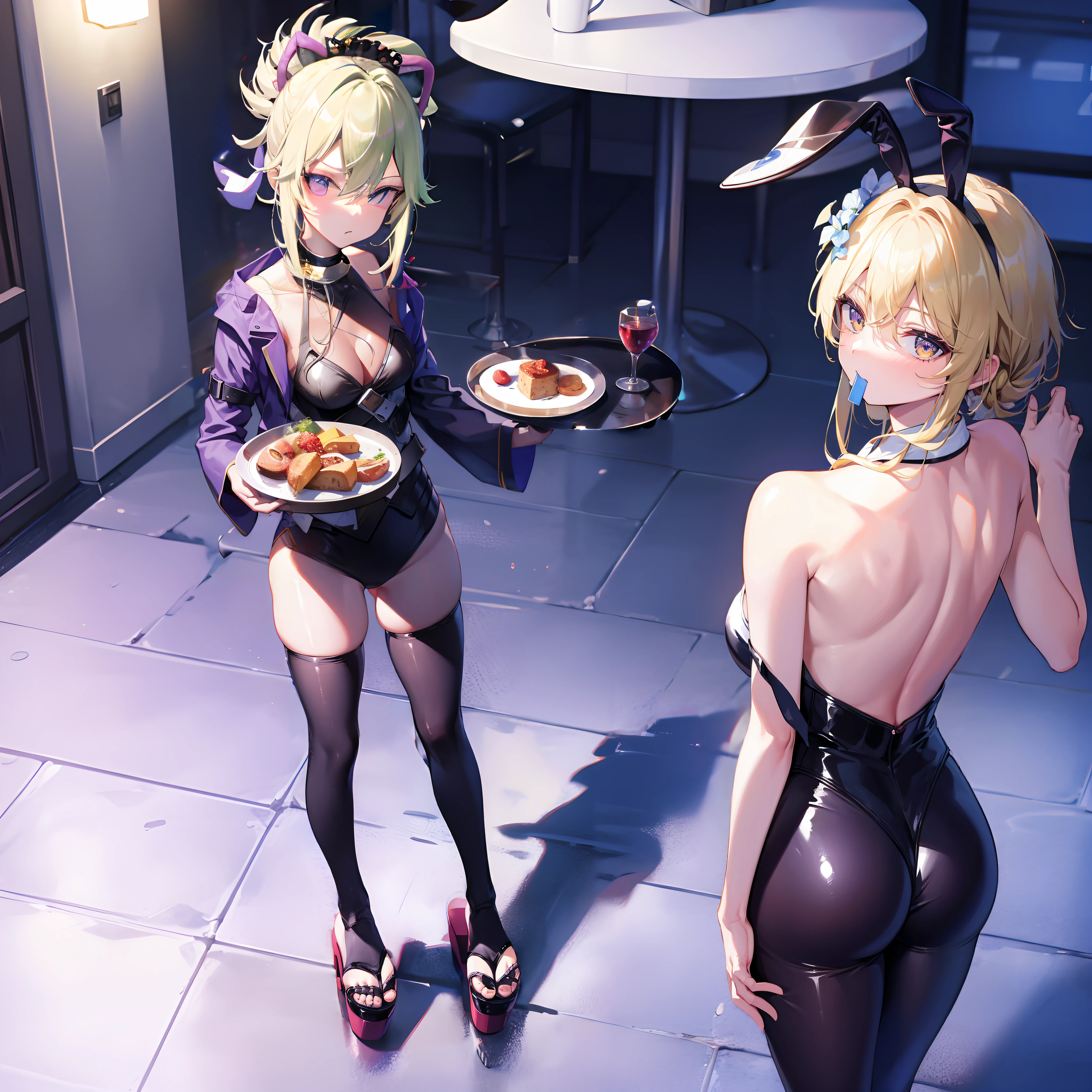 Arm is down by her side