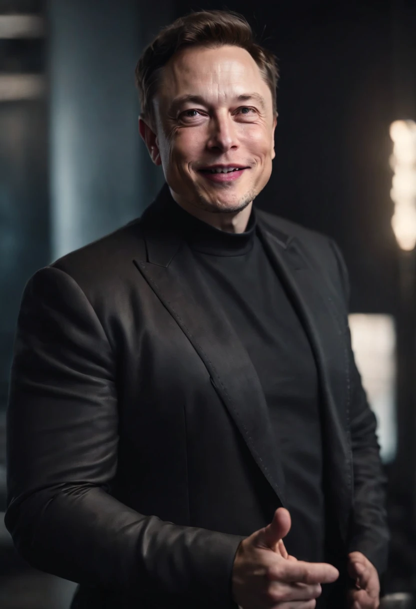 Q version of the character full body Elon Musk thumbs up praise evil smile