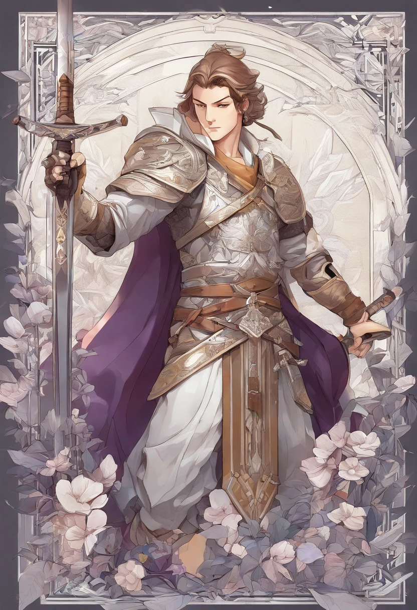 character bust of a swordsman, hand drawn cartoon illustration, Solid and vivid background, Fine, detailed scale, Soft lighting, game character, upper body, Created by Lois Van Barl and Reusch and Ross Tran and Ross Drås and Sam Yang and Sam Ess Arts and Altgerm, Best Quality, masutepiece
