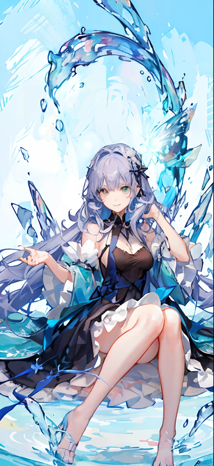 Meisterwerk, best qulaity, an extremely delicate and beautiful girl, ultradetailliert, sehr detailliertes Gesicht, best qulaity,high-res, extrem detailliert, 女の子1人, best qulaity, Illustration, dreamy view of the viewer, Leinwand, Realistisch, echt, Anime, a cute girl, Langes violettes Haar, crystallizes large eyes,Heart-shaped pupils, a purple and green eye, langes, flowing long dress, volle Lippen, freundliches, soft smile, sweet and innocent, mit pony, Spind, Updo with loose strands, braungebrannt, dreamy look, enchanting smile, best qulaity, romantisch