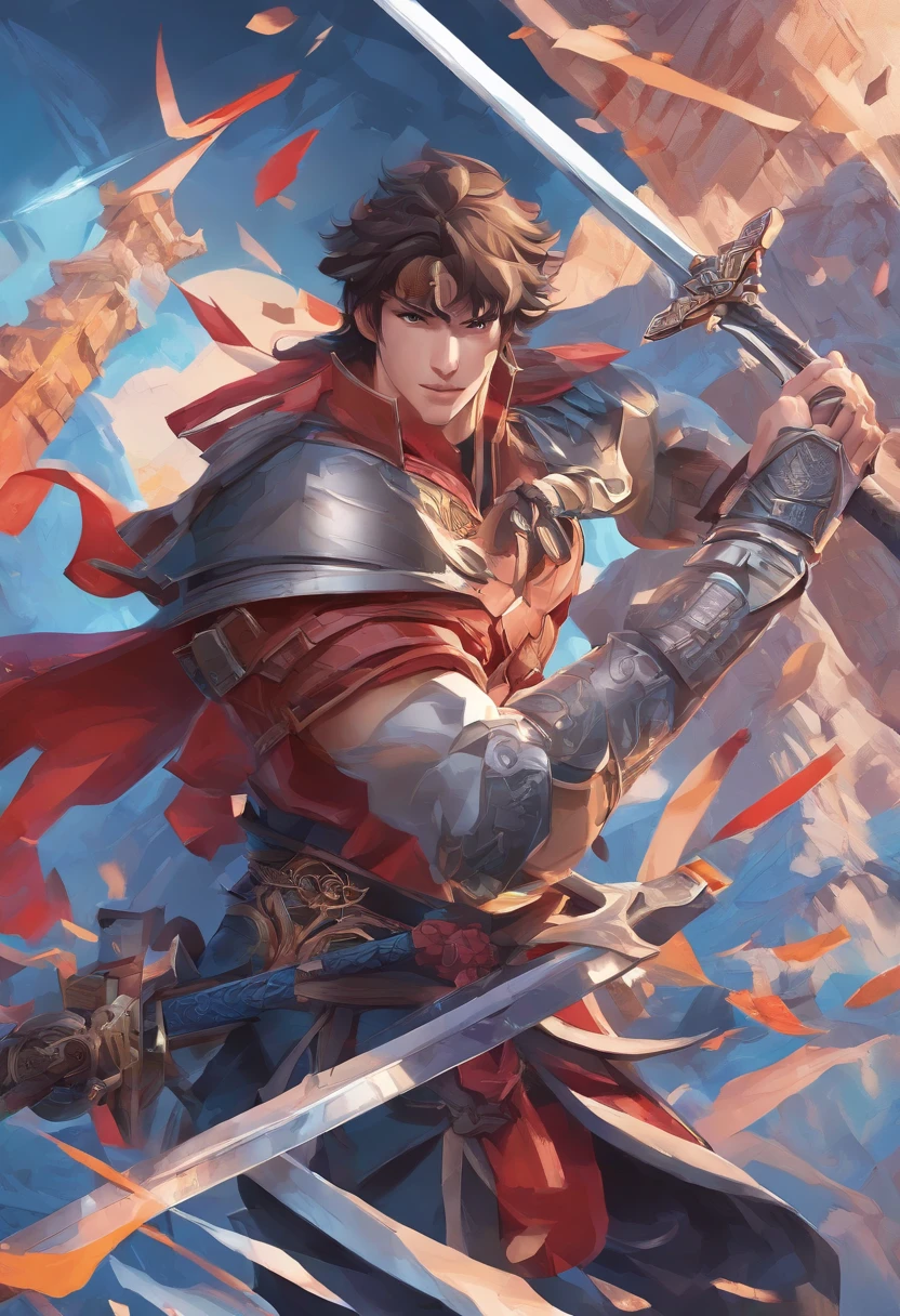 3d character bust of a swordsman, character concept, hand drawn cartoon illustration, Solid and vivid background, Fine, detailed scale, Soft lighting, game character, upper body, Created by Lois Van Barl and Reusch and Ross Tran and Ross Drås and Sam Yang and Sam Ess Arts and Altgerm, Best Quality, masutepiece