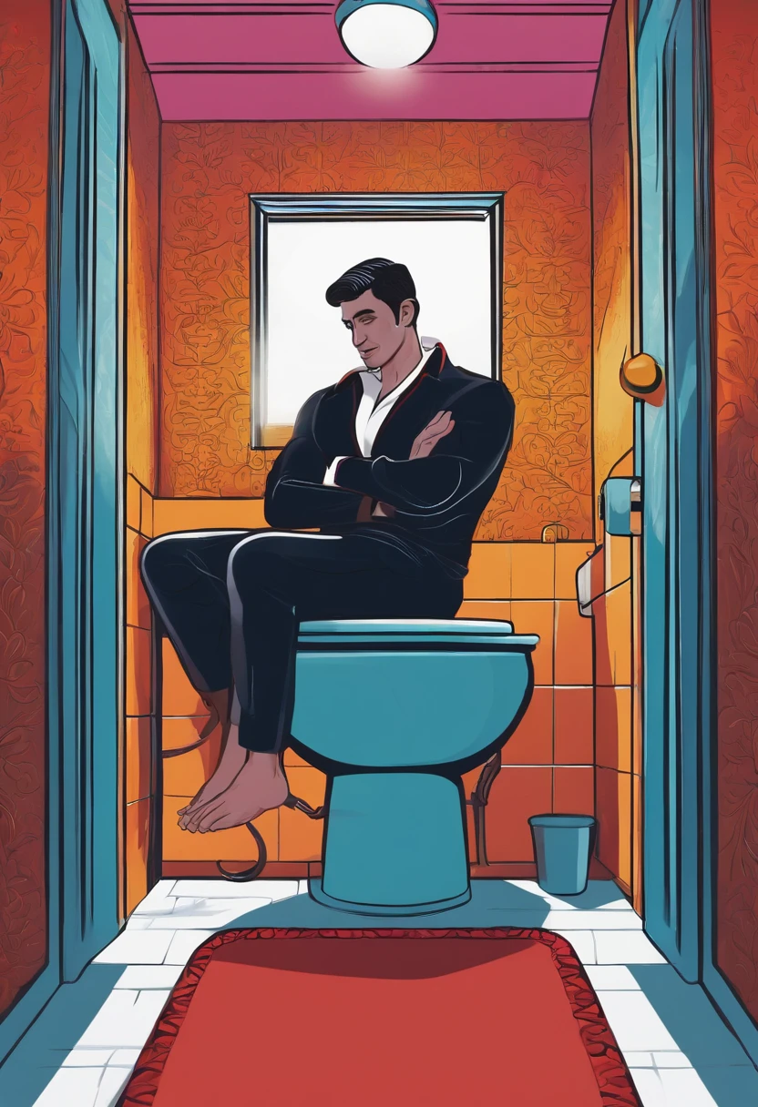 Reza Pishro sitting on the toilet