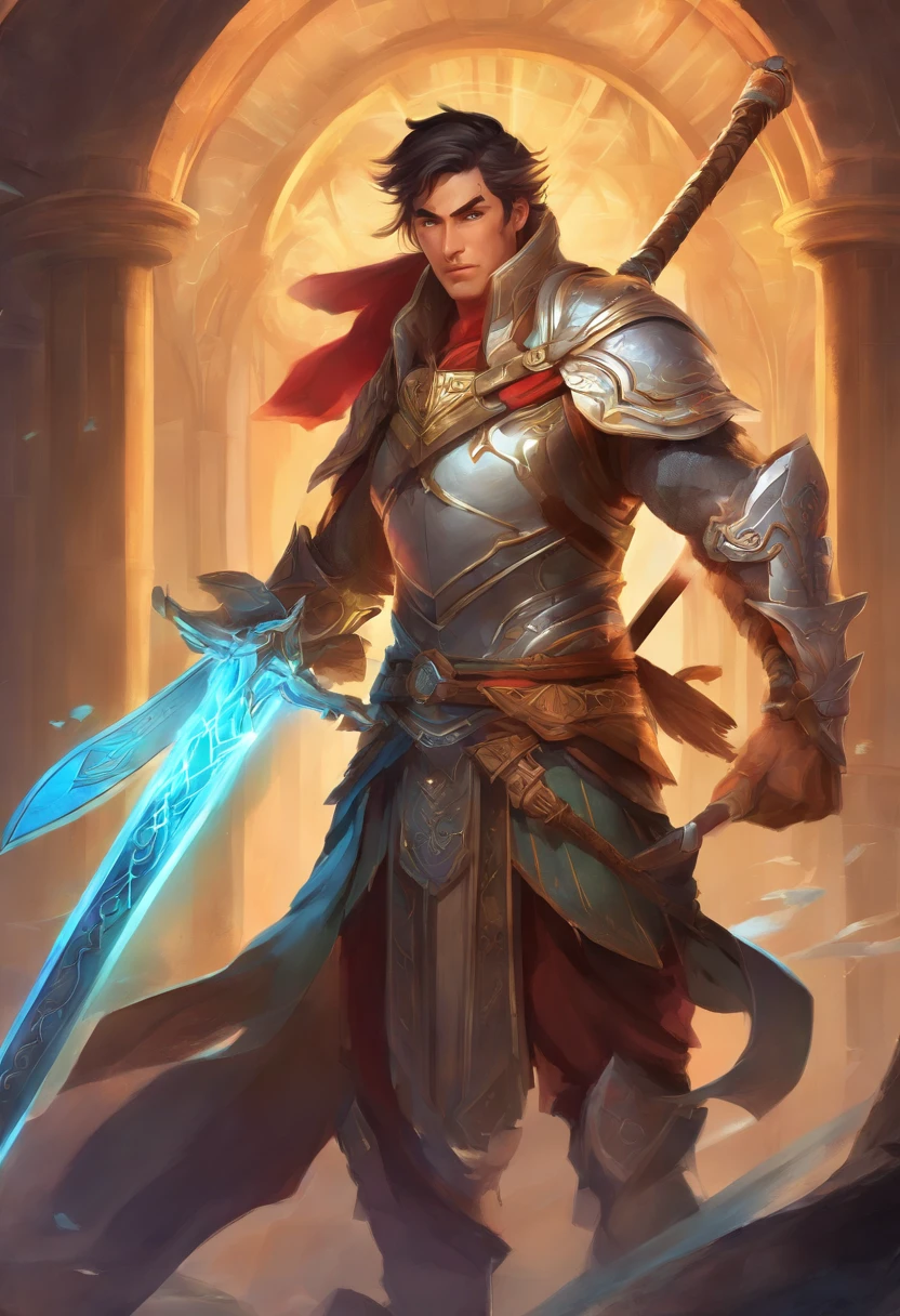 3d character bust of a swordsman, character concept, hand drawn cartoon illustration, Solid and vivid background, Fine, detailed scale, Soft lighting, game character, upper body, Created by Lois Van Barl and Reusch and Ross Tran and Ross Drås and Sam Yang and Sam Ess Arts and Altgerm, Best Quality, masutepiece
