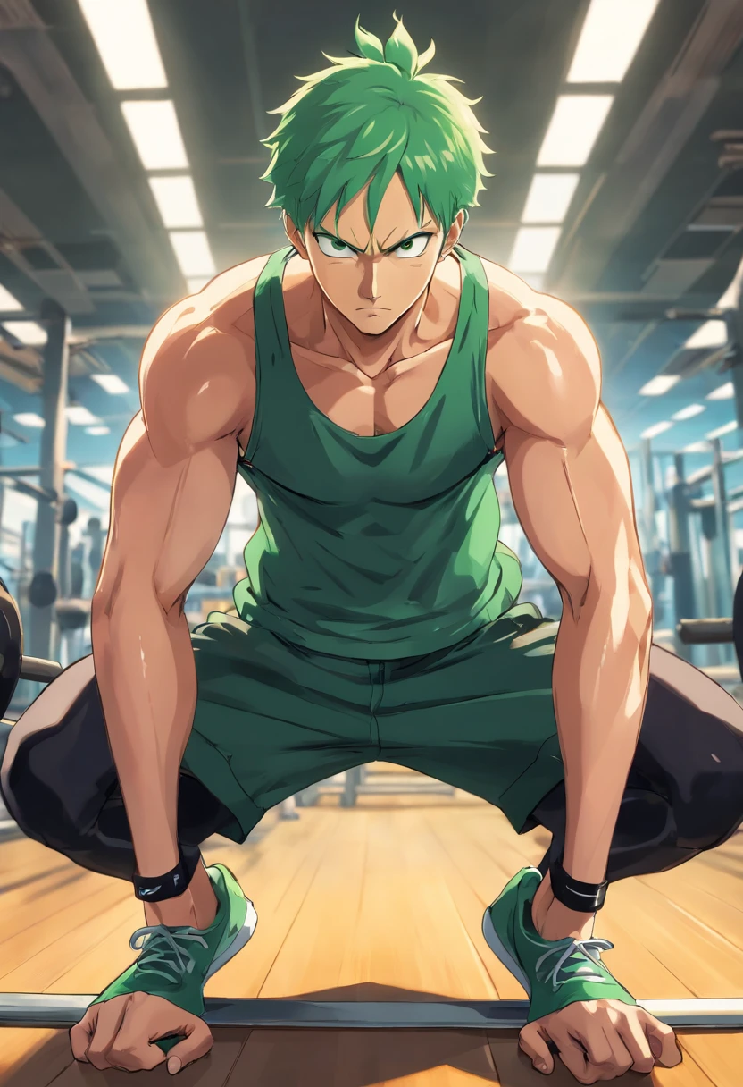 Roronoa Zoro from One Piece. Gym setting. Hypnotized to lift dumbbells. Lifting partners. Mindless. brainless. IQ drain. Bodybuilder jock conversion. Assimilation. Blank stares. open mouths. Colored. Vapid. Dull gaze. Glazed eyes. Bruh. Brute. Impossibly large muscles. Sweaty. Vapor from armpits. Bodybuilder repeats hypnotic mantras in their ears. Hypnosis. Sweaty. Dumb jock. Musclehead. Meathead. Bro. Brainwashing. Brainwashed. Brain to brawn. Meatheadosis. Gym rat. Hyper biceps. Hyper triceps. Hyper traps. Hyper pecs. broad shoulders. Hyper muscles. Huge bulging crotch. Hyper crotch bulge. Massive crotch bulge. Dumb jock bro. Repeating mantra in trance with dull blank dimwitted dumb stare over and over again. "I sweat for Coach... I flex for Coach.... I listen and obey.... The armpits, bro, where hair must grow. Present them every day... Your big dumb jock whose muscles rock.... I hear, and I obey.... Yes, Coach. Dumb jock must stay...." Thick hairy armpits.