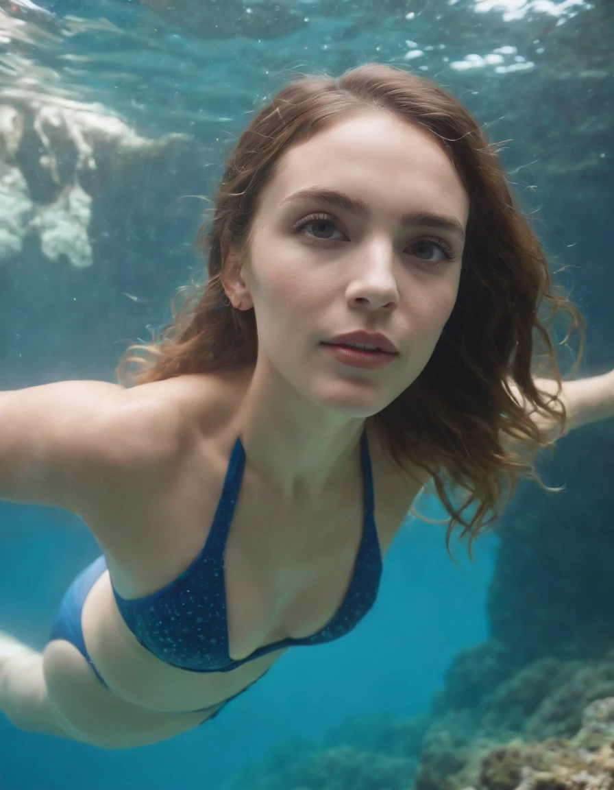 (add_detail:1.5), (close up of 1 girl swimming at high speed above underwater canyon), (DEN_miss_morgane, 25 year old), (blue bikini), bubbles, (underwater sea life, lush, corals, lively, bio diversity), (masterpiece, highest quality), 8K UHD, (film grain:1.2),(Fujifilm XT3:1.2), extremely detailed, close up