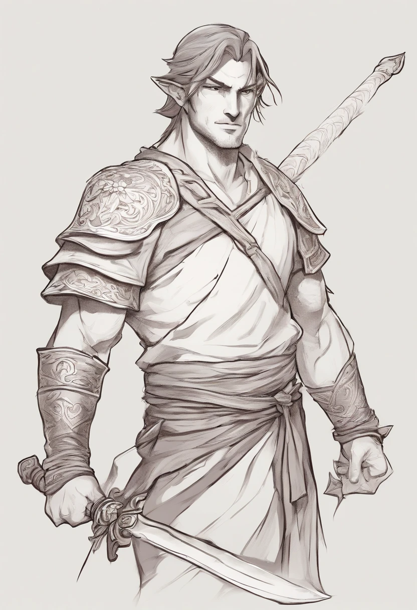 3d character bust of a swordsman, character concept, hand drawn cartoon illustration, Solid and vivid background, Fine, detailed scale, Soft lighting, game character, upper body, Created by Lois Van Barl and Reusch and Ross Tran and Ross Drås and Sam Yang and Sam Ess Arts and Altgerm, Best Quality, masutepiece