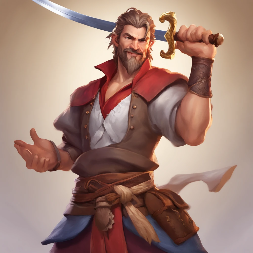 3d character bust of a swordsman, character concept, hand drawn cartoon illustration, Solid and vivid background, Fine, detailed scale, Soft lighting, game character, upper body, Created by Lois Van Barl and Reusch and Ross Tran and Ross Drås and Sam Yang and Sam Ess Arts and Altgerm, Best Quality, masutepiece