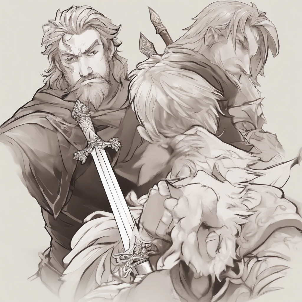 3d character bust of a swordsman, character concept, hand drawn cartoon illustration, Solid and vivid background, Fine, detailed scale, Soft lighting, game character, upper body, Created by Lois Van Barl and Reusch and Ross Tran and Ross Drås and Sam Yang and Sam Ess Arts and Altgerm, Best Quality, masutepiece