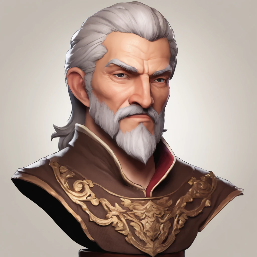 3d character bust of a swordsman, character concept, hand drawn cartoon illustration, Solid and vivid background, Fine, detailed scale, Soft lighting, game character, upper body, Created by Lois Van Barl and Reusch and Ross Tran and Ross Drås and Sam Yang and Sam Ess Arts and Altgerm, Best Quality, masutepiece