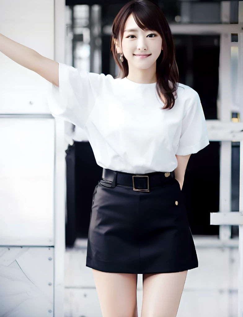 Girl in white blouse, flaxen ponytail、wearing fashion suit, Wearing a strict business suit, Girl Wearing Tight Mini Skirt, korean female fashion model, Office Clothes, , wearing black business suit