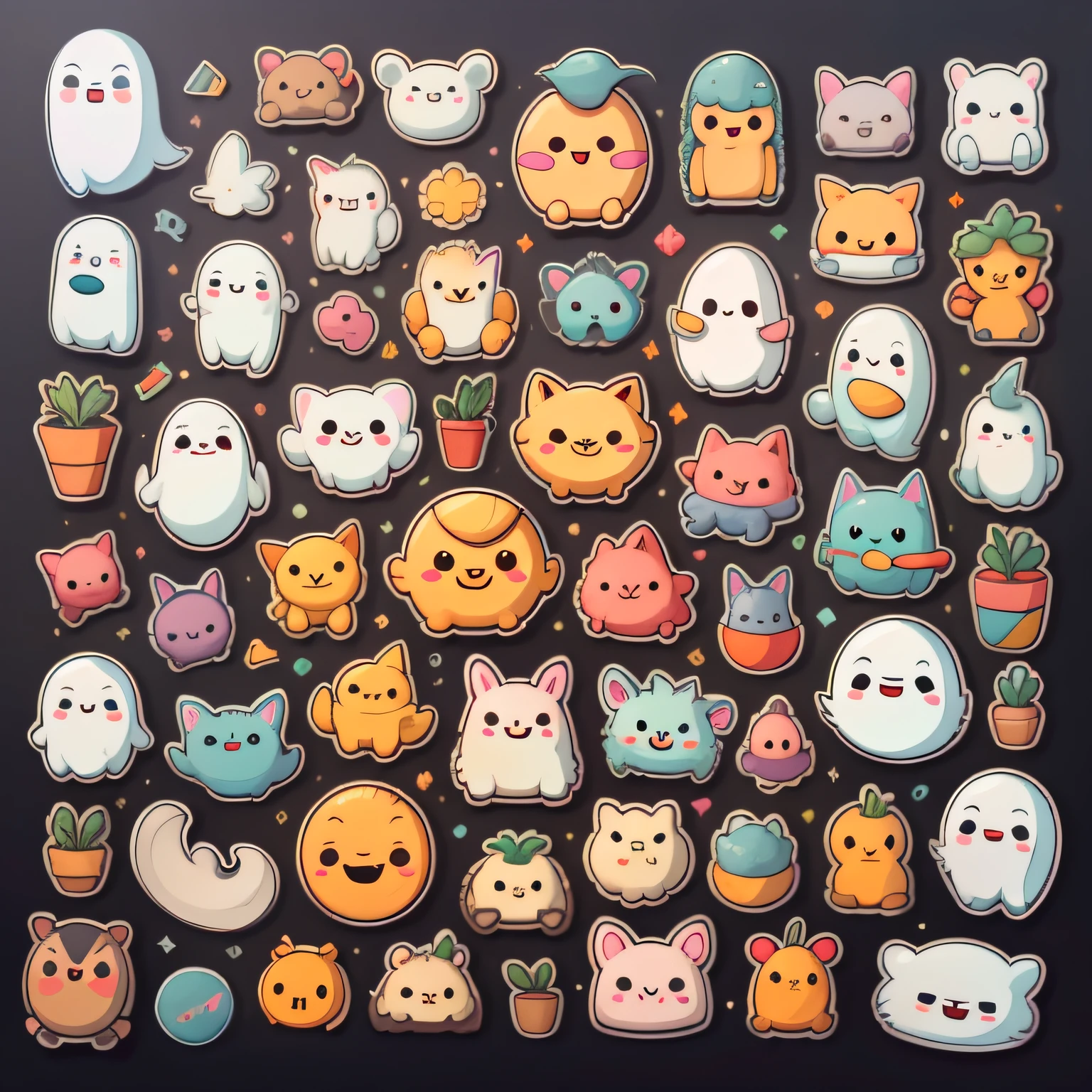 a sticker,Cute all kinds of ghosts,simple backgound,(9 emojis,emoji sheet of,Align arrangement),8K