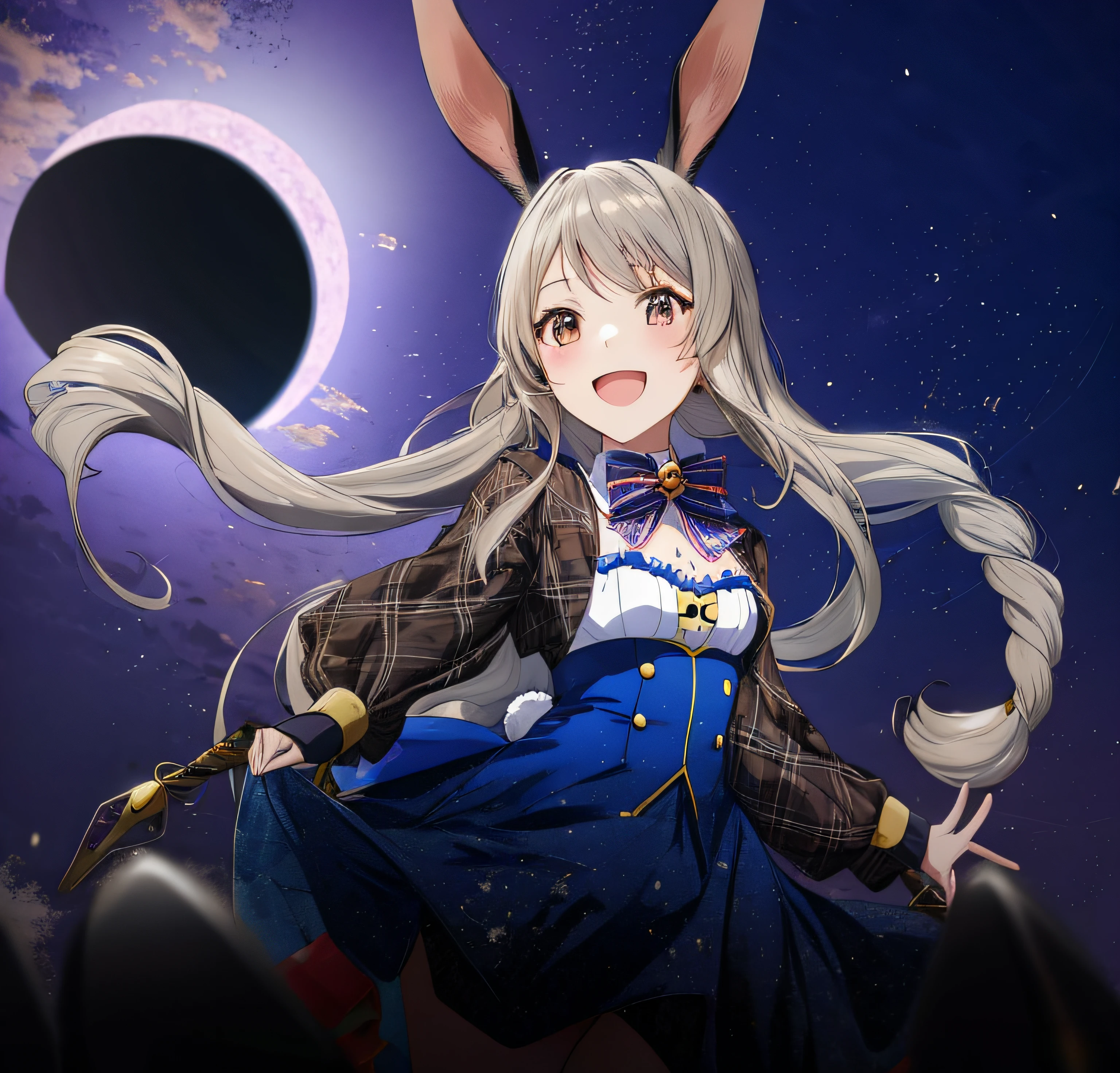 anime girl with long hair and rabbit ears in front of a moon hole