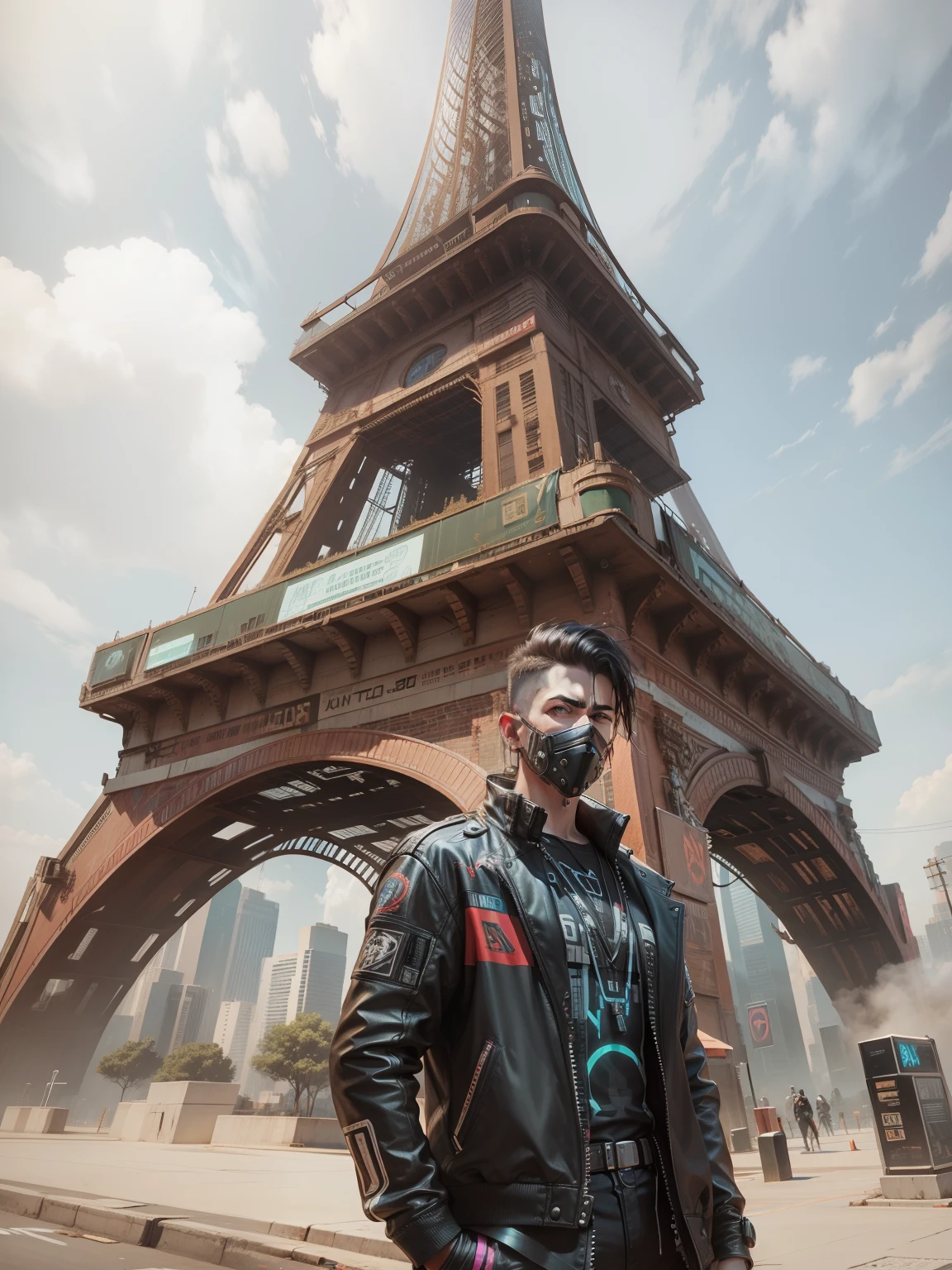 Change background cyberpunk, handsome boy, realistic face, 8k, ultra realistic