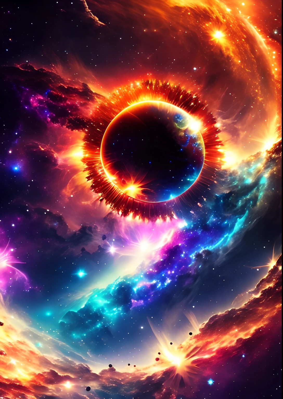 dreamlikeart, galaxy, outer space, nebula, star, [cyberpunked] Sun from the stars (star:1.5),