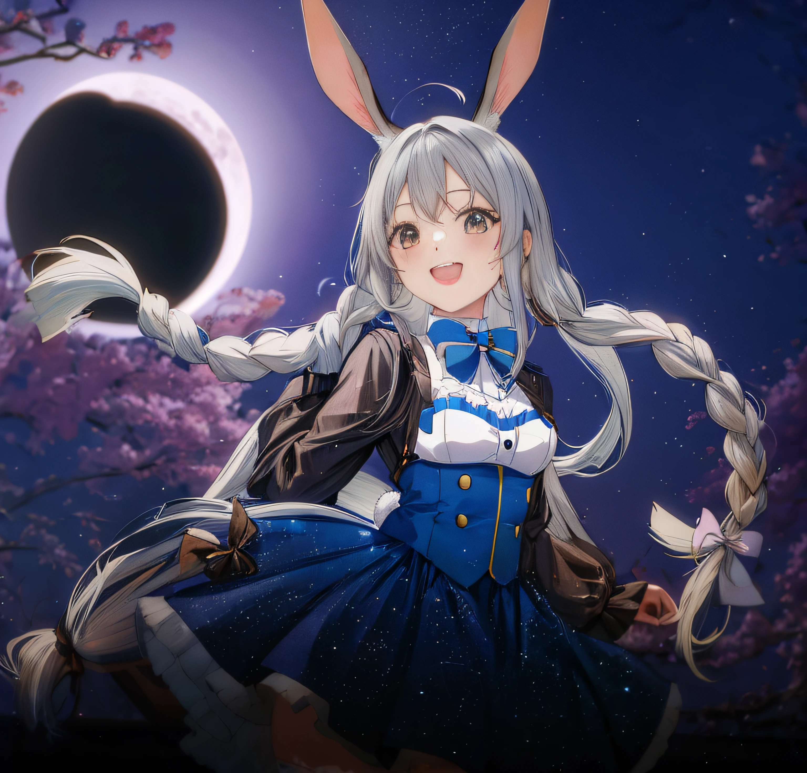 anime girl with long hair and rabbit ears in front of a moon hole