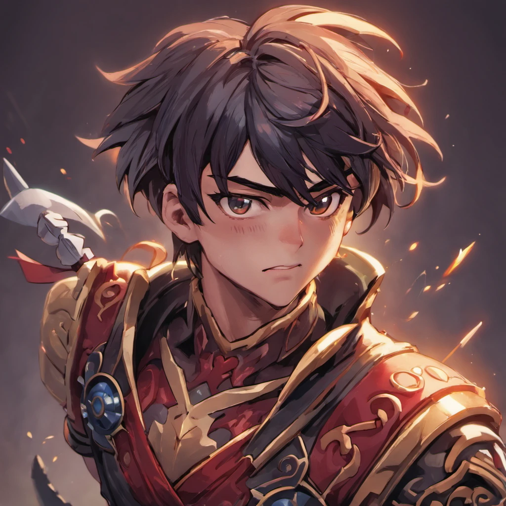 3d character bust of a swordsman, character concept, hand drawn cartoon illustration, Solid and vivid background, Fine, detailed scale, Soft lighting, game character, upper body, Created by Lois Van Barl and Reusch and Ross Tran and Ross Drås and Sam Yang and Sam Ess Arts and Altgerm, Best Quality, masutepiece